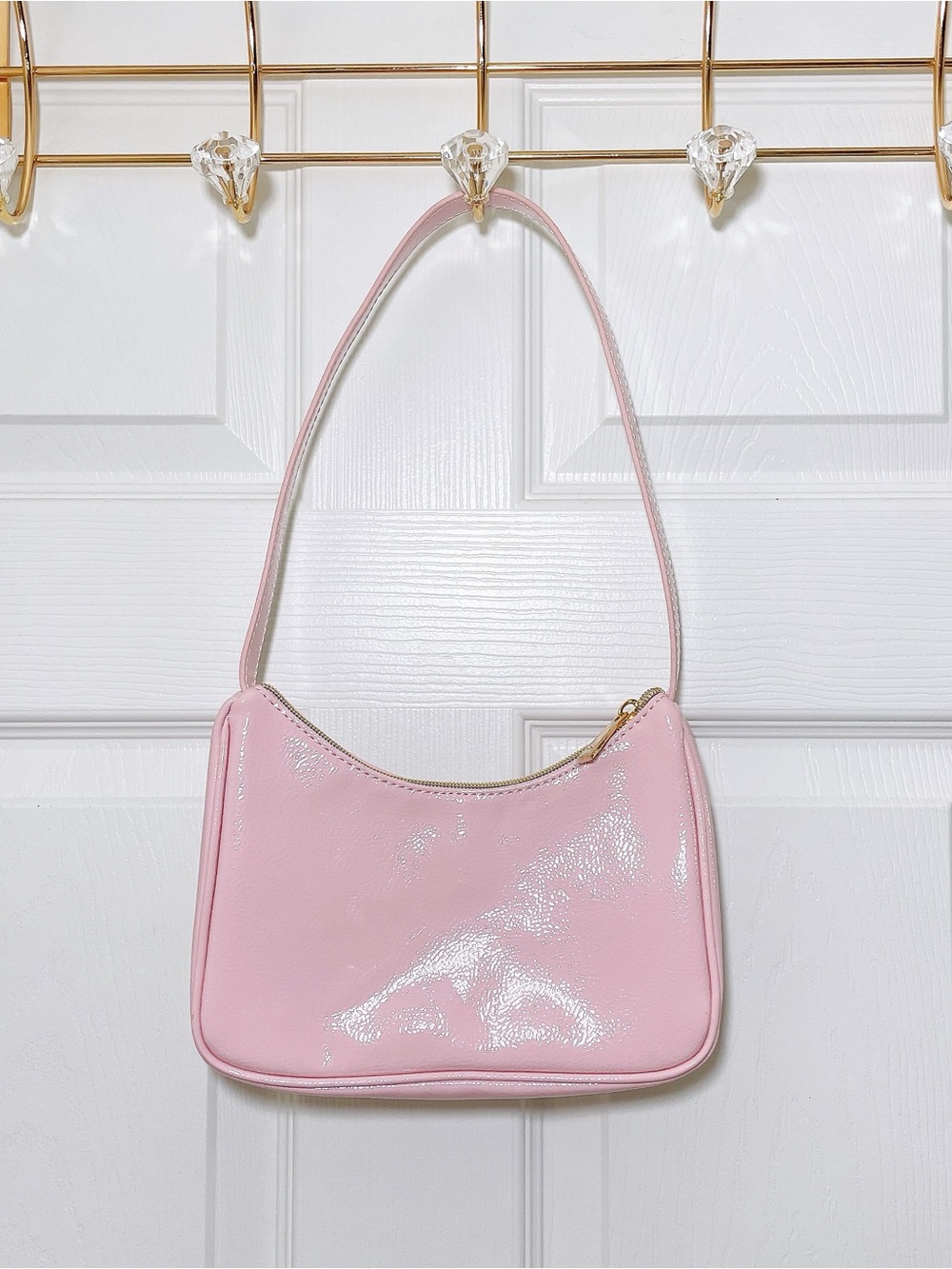 Chic Pink Patent Shoulder Bag